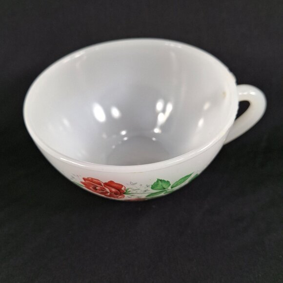 Vintage 60s Collectible Arcopal Rose de France Milk Glass Tea Cup D 4.25xH 2.5in - Picture 4 of 14